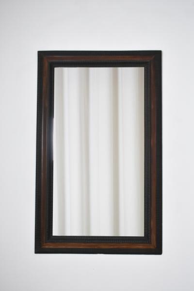 Carved ebonised wood mirror and trompe loeil turshell XIXth c 