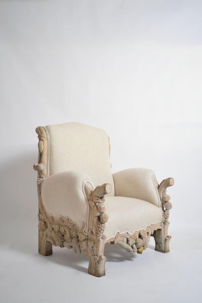Carved limed oak fruits and foliage armchair 1970s 