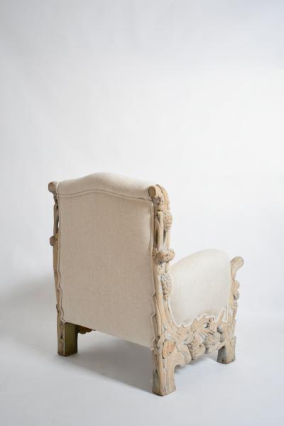 Carved limed oak fruits and foliage armchair 1970s 