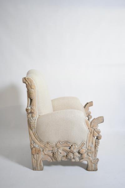 Carved limed oak fruits and foliage armchair 1970s 