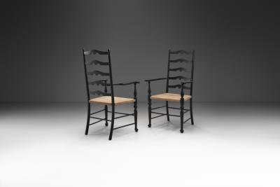 Carver Ladderback Chairs with Leather Seats Europe early 20th century