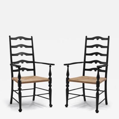 Carver Ladderback Chairs with Leather Seats Europe early 20th century