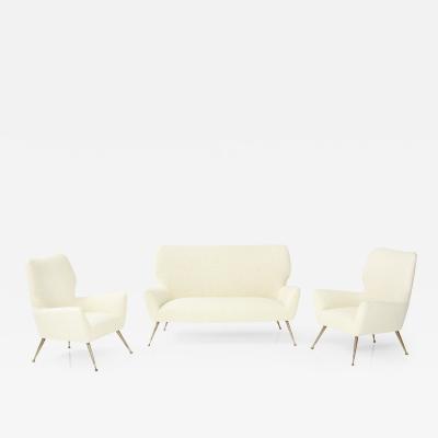 Casa E Giardino Italian Settee Pair of Chairs with Brass Legs Gio Ponti for Casa e Giardino