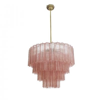 Cascada Suspension Lamp Handcrafted Pink Murano Glass and Brass Italy