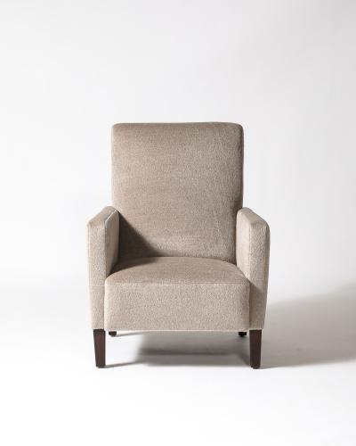 Cashmere and Stained Elm Armchair Italy c 1940s