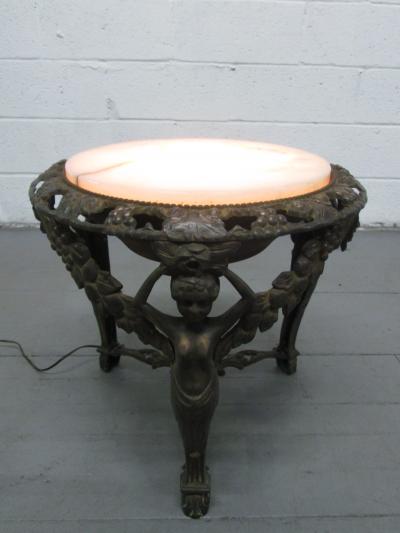 Cast Bronze Coffee Table with an Illuminating Alabaster Top