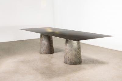 Cast Bronze Metal Twin Pedestal Dining Table by Costantini Beninx In Stock