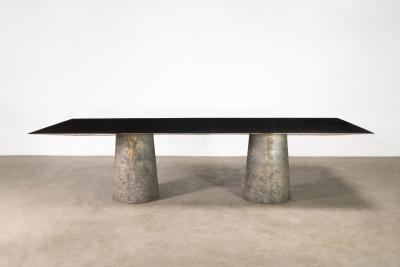 Cast Bronze Metal Twin Pedestal Dining Table by Costantini Beninx In Stock