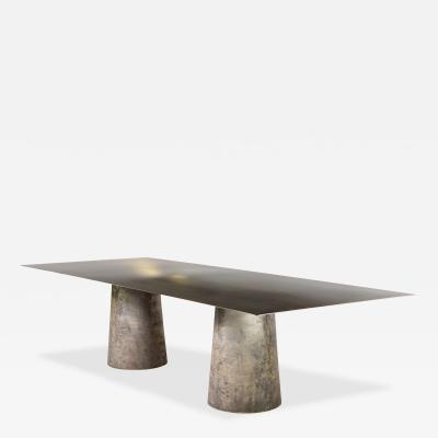Cast Bronze Metal Twin Pedestal Dining Table by Costantini Beninx In Stock