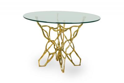 Catarina Style Bronze Biomorphic Dining Table with Circular Glass Top