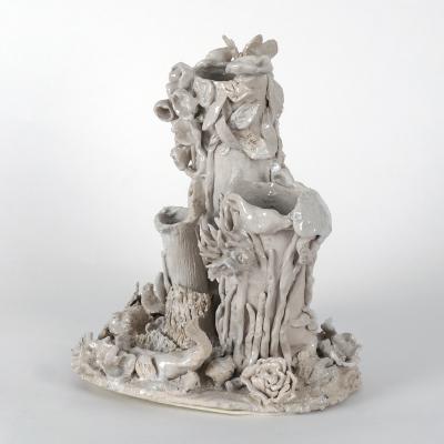 Catherine Blanc THE STUMP DOUBLE VASE White enamelled sandstone vase