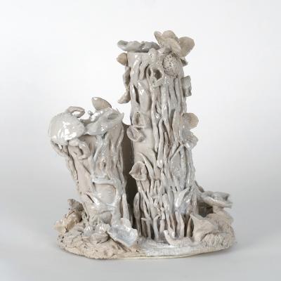 Catherine Blanc THE STUMP DOUBLE VASE White enamelled sandstone vase