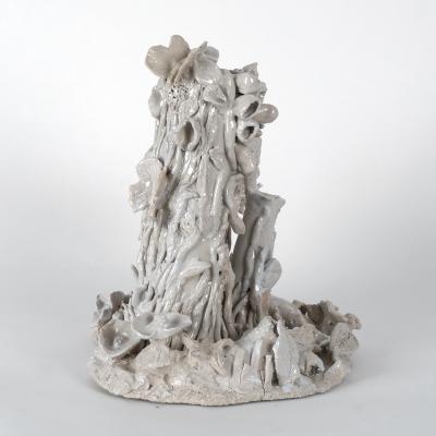 Catherine Blanc THE STUMP DOUBLE VASE White enamelled sandstone vase