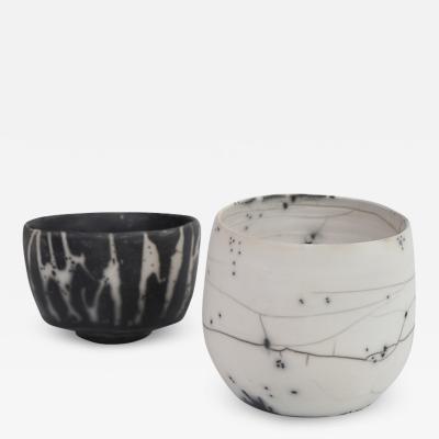 Catherine Bonte Navarrot PAIR OF RAKU CHAWANS TEA CUPS 