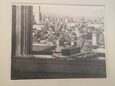 Catherine Murphy STILL LIFE WITH VIEW OF HOBOKEN AND MANHATTAN LITHOGRAPH BY CATHERINE MURPHY