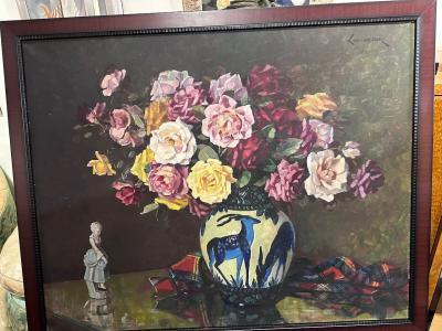 Catteau Boch Gazelle Vase with Unique Matching Painting Belgium Art Deco