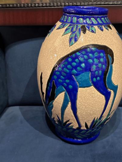 Catteau Boch Gazelle Vase with Unique Matching Painting Belgium Art Deco