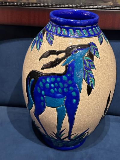 Catteau Boch Gazelle Vase with Unique Matching Painting Belgium Art Deco