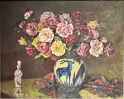 Catteau Boch Gazelle Vase with Unique Matching Painting Belgium Art Deco