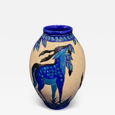 Catteau Boch Gazelle Vase with Unique Matching Painting Belgium Art Deco