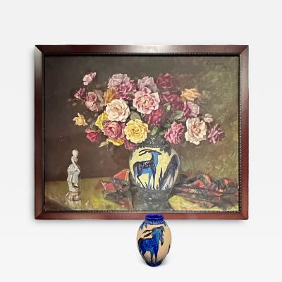 Catteau Boch Gazelle Vase with Unique Matching Painting Belgium Art Deco