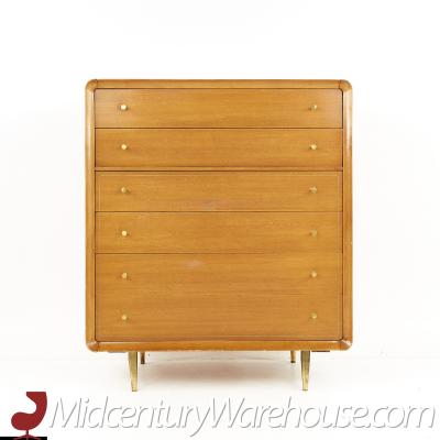 Cavalier Mid Century Walnut and Brass 6 Drawer Highboy Dresser