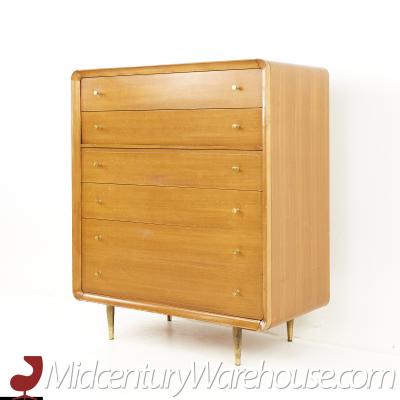 Cavalier Mid Century Walnut and Brass 6 Drawer Highboy Dresser