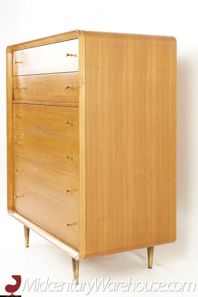Cavalier Mid Century Walnut and Brass 6 Drawer Highboy Dresser