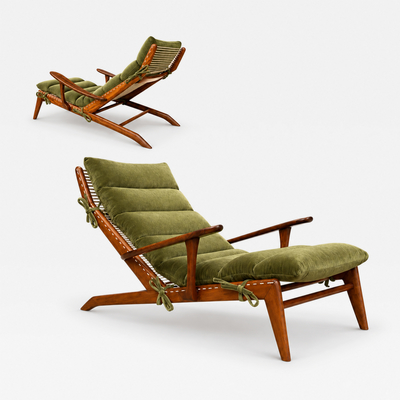 Cavi na Moss Olive Velvet Chaise Lounge by Pierre Weckx Brazil 1950s