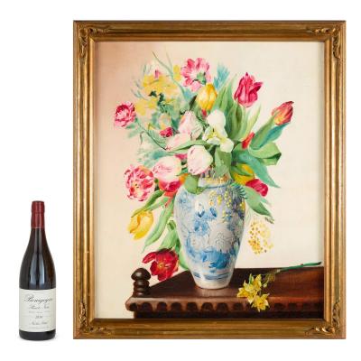 Cecil Kennedy Floral Still Life with Blue and White Vase by Cecil Kennedy
