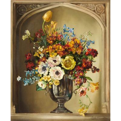 Cecil Kennedy Large British still life of flowers by Cecil Kennedy