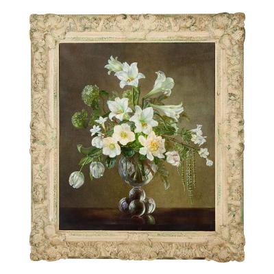Cecil Kennedy Still Life of White Flowers an Oil Painting by Cecil Kennedy