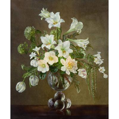 Cecil Kennedy Still Life of White Flowers an Oil Painting by Cecil Kennedy