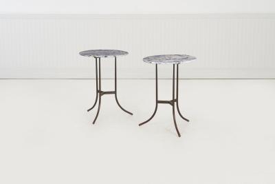 Cedric Hartman Pair of Cedric Hartman Bronze Blue Bahia Granite Side Tables circa 1970s