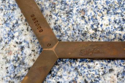 Cedric Hartman Pair of Cedric Hartman Bronze Blue Bahia Granite Side Tables circa 1970s