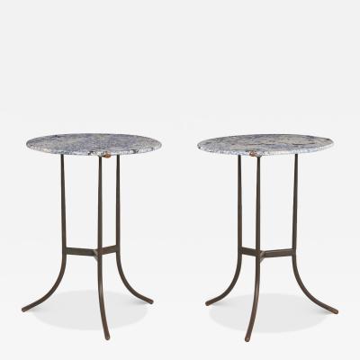 Cedric Hartman Pair of Cedric Hartman Bronze Blue Bahia Granite Side Tables circa 1970s