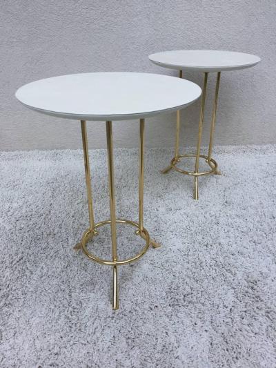 Cedric Hartman Pair of Cedric Hartman Style Brass Leather Parchment Tables