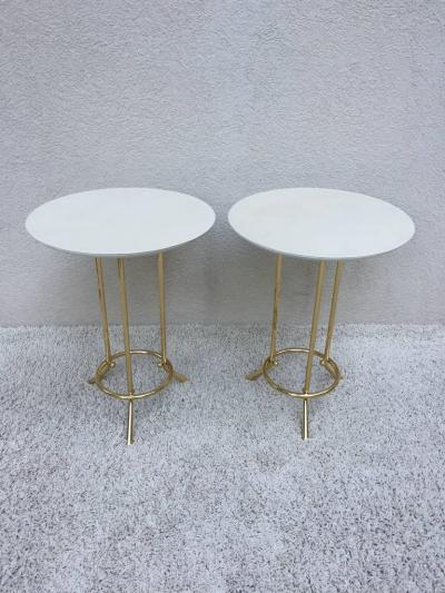 Cedric Hartman Pair of Cedric Hartman Style Brass Leather Parchment Tables