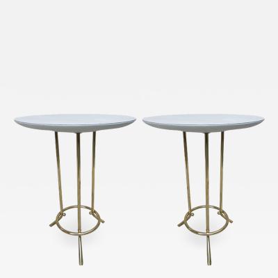 Cedric Hartman Pair of Cedric Hartman Style Brass Leather Parchment Tables