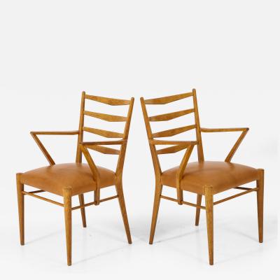 Cees Braakman Pair of Cees Braakman Oak and Leather Open Armchairs circa 1950s