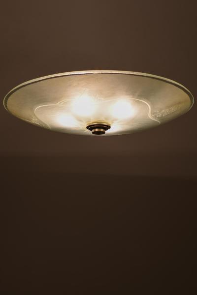 Ceiling Lamp in Glass and Steel 1940s
