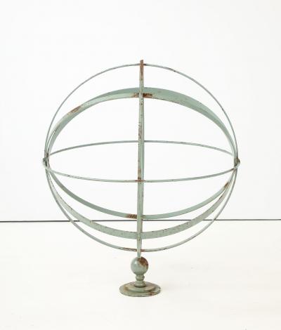 Celadon Painted English Mid 20th Century Iron Armillary