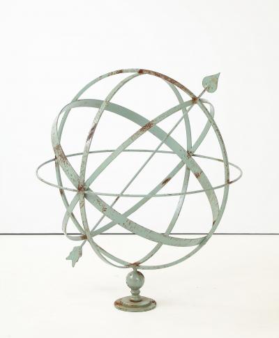 Celadon Painted English Mid 20th Century Iron Armillary