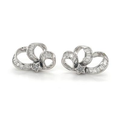 CC  Full Diamond Light Gold 3 Star Stud Earrings
