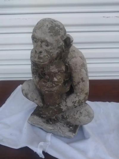 Cement Cast Monkey carrying child