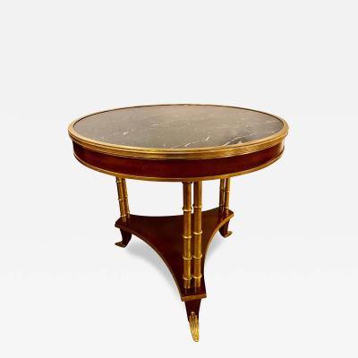 Center End or Side Table Mahogany Having Faux Bamboo Base with Marble Top