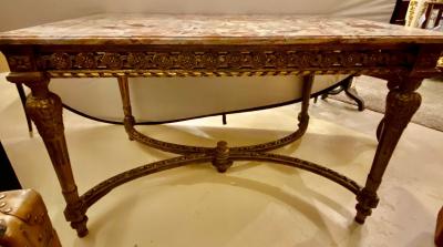 Center Table or Console Louis XVI Jansen Style Stunning Marble Top Gilt Base