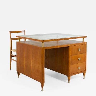 Center desk in light oak wood with drawers on both sides