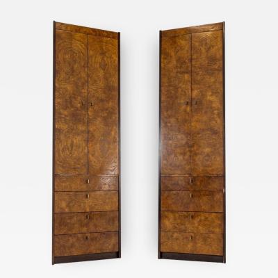 Century Furniture Brass and Burlwood Armoire Gentlemans Chest A Pair