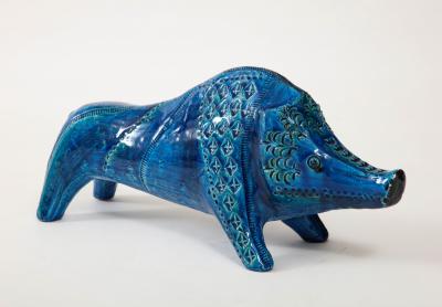 Ceramic Boar by Aldo Londi for Bitossi in Rimini blue Italy ca 1960